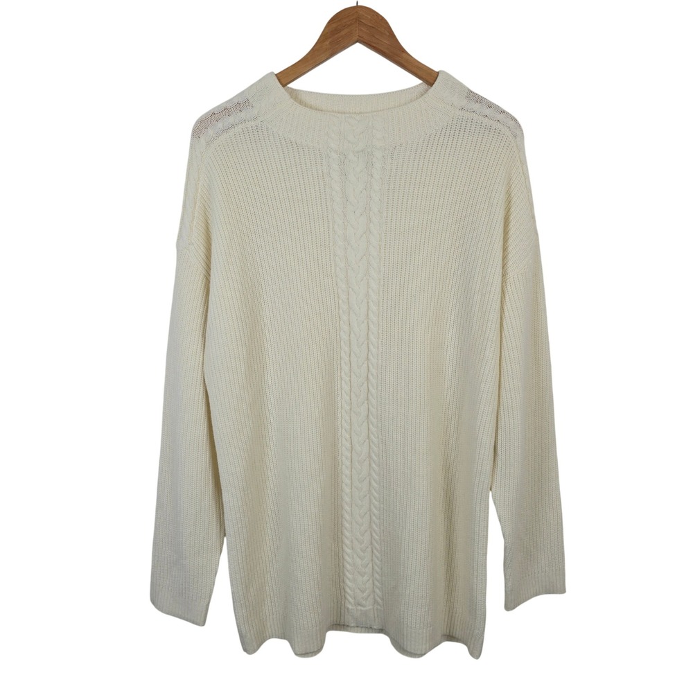 Talbots Ivory Cable Knit Wool Blend Pullover Sweater XL NWT Classic Preppy